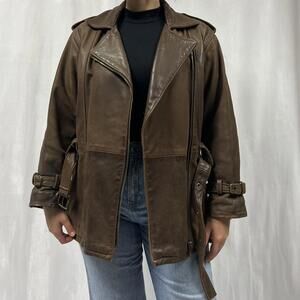 Vintage Brown leather biker jacket with a grunge vibe